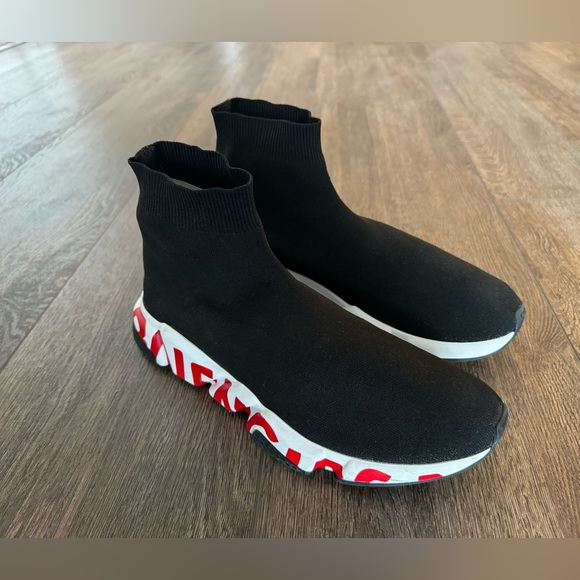 Balenciaga Speed Graffiti Socks Sneakers, US 9, black white red - Picture 2 of 6